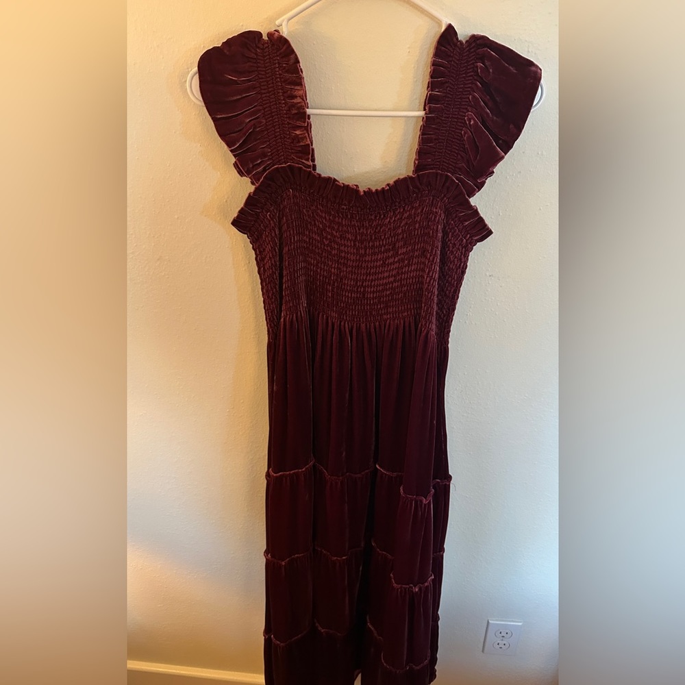Burgundy Velvet Nap Dress Hill House Size M